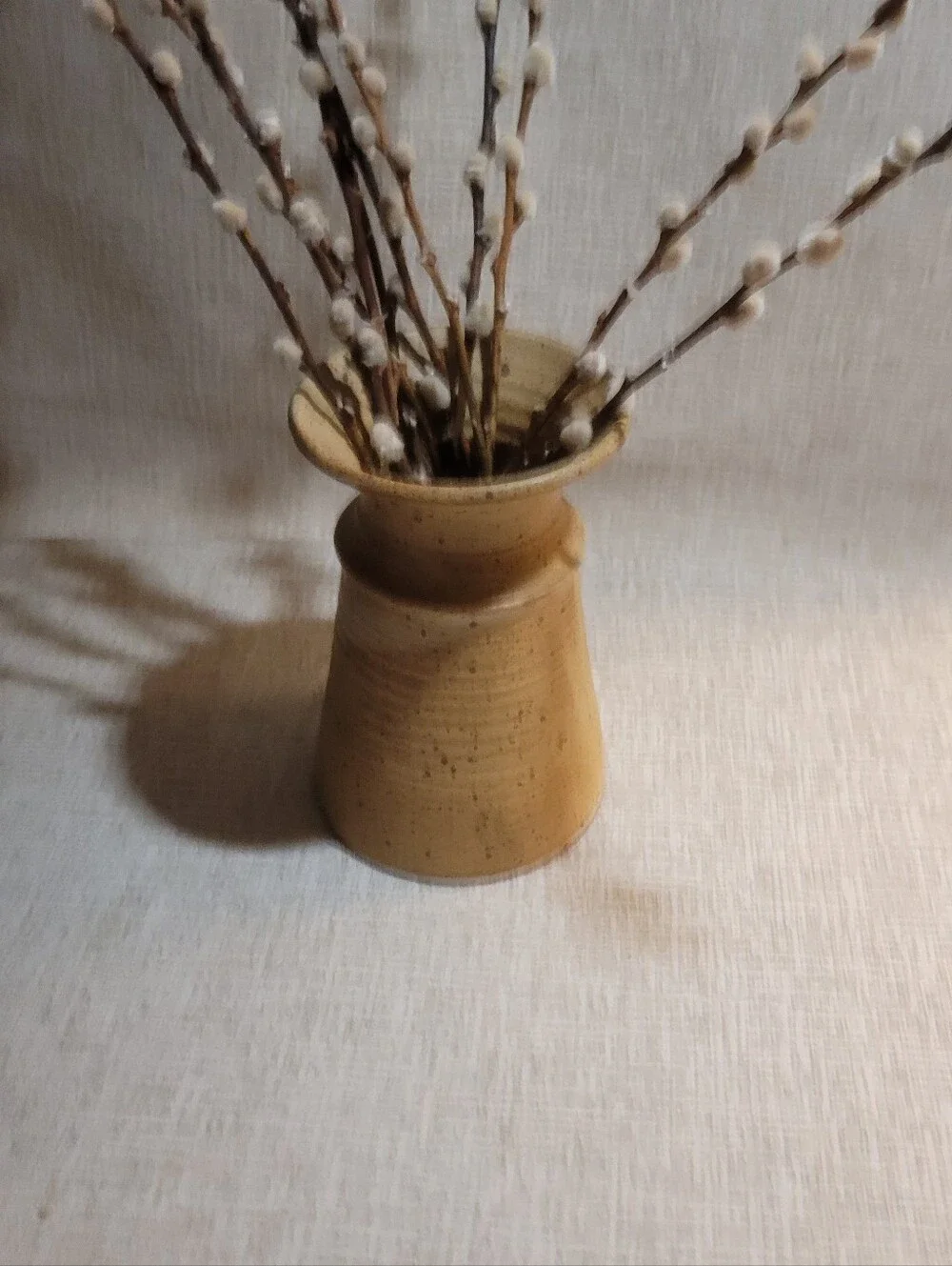 Handcrafted Ceramic Vase in Warm Tan. Vintage Mid Century Pottery